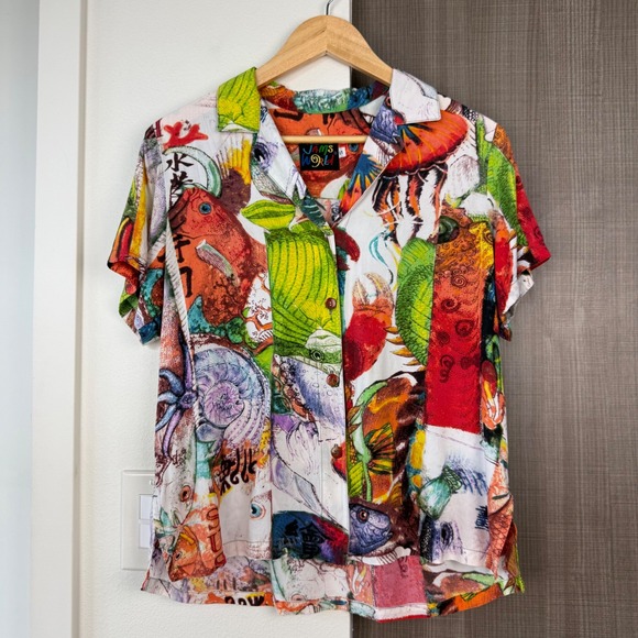 Jams World Tops - Jams World Aloha Style Camp Shirt Samurai Sushi Print Short Sleeve Size Small